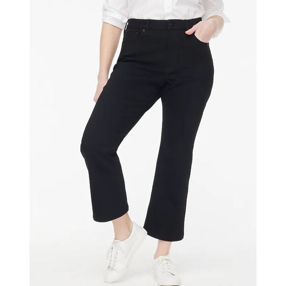 NWT J.Crew Curvy Mid Rise Flare Crop Jean In Signature Stretch Black Size 34 - Picture 1 of 8